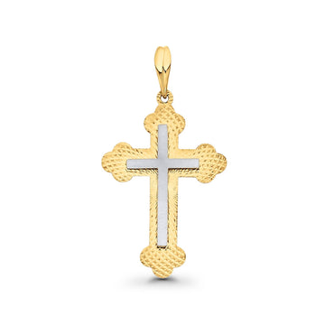 14K Real Two Tone Gold Religious Crucifix Charm Pendant 29mmX21mm 1.2grams
